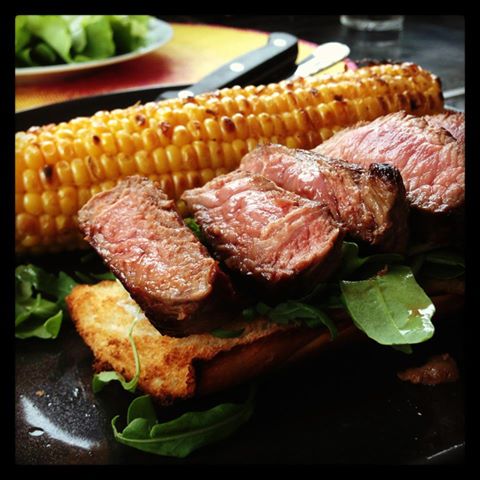 Steak Sandwich with Grilled Corn on the Cob