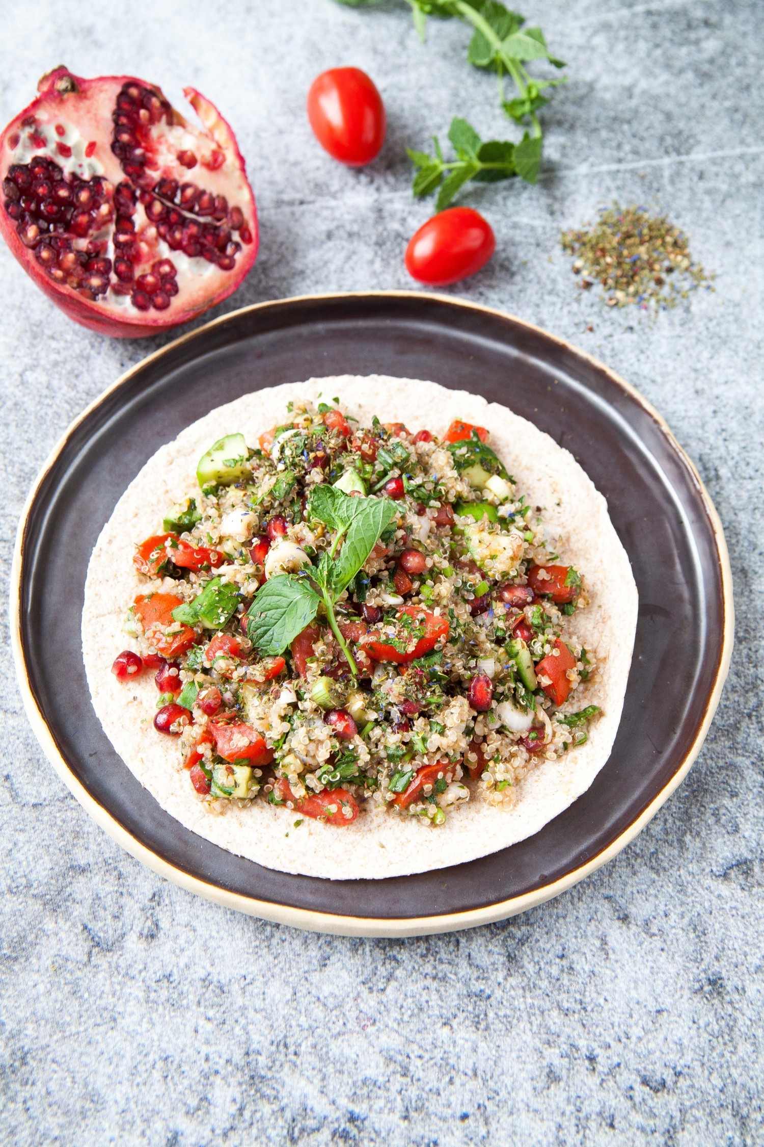 Quinoa Tabbouleh and Pomegranate Wrap